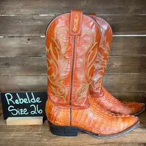Mens Potro Rebelde Brown Caiman Western Pointed Toe‎ Cowboy Boots Size 26 US 7.5